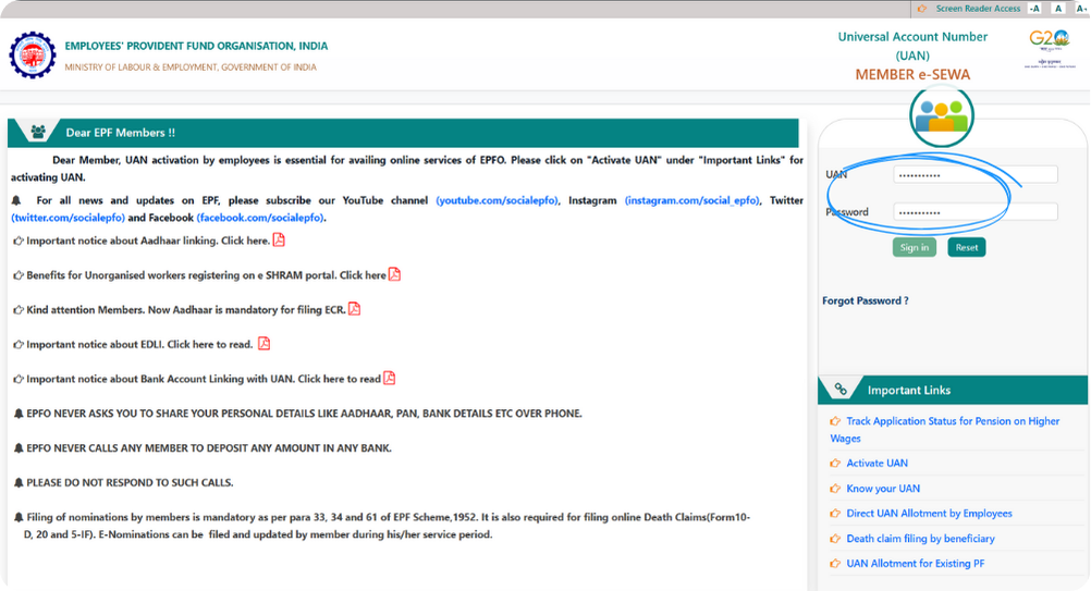 EPFO Claim Form Selection