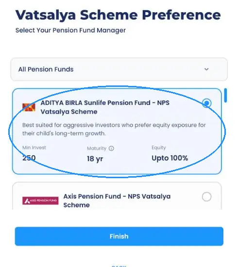 Select the Pension Fund for your child in NPS Vatsalya